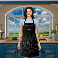 Chef black white kitchen utensils slogan script apron