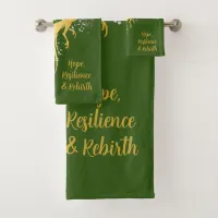 Glam Gold Phoenix Silver Glitter Monogram Green | Bath Towel Set