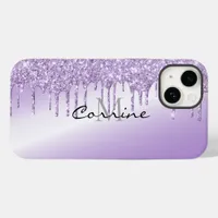 Monogram Metallic Violet Purple Dripping Glitter Case-Mate iPhone 14 Case