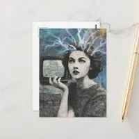 Retro Television Woman surreal Shocking Hair Postcard