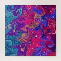 Blue, Teal, Purple Swirls Fluid art  Marble like   Jigsaw Puzzle
