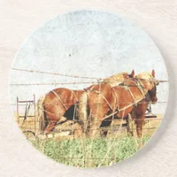Ready For Work, Two Draft Horses Sandstone Coaster