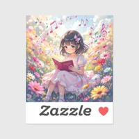 Anime Girl with Book and Musical Notes Sticker