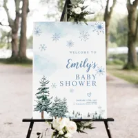 Baby shower welcome sign blue, winter baby shower