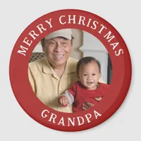 Merry Christmas Grandpa Photo And Name Red Magnet