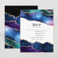 Galaxy Agate Faux Glitter Celestial Wedding RSVP Card