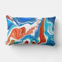 Red, White and Blue Marble Fluid Art Lumbar Pillow