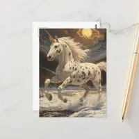 Appaloosa Unicorn on Moonlit Snowy Mountains Postcard