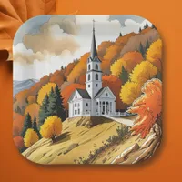 Church on a Hill in the Autumn Season Paper Plates