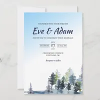Misty Pine Forest Sky Watercolor Winter Wedding Invitation