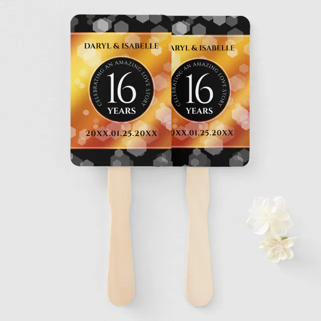 Elegant 16th Golden Topaz Wedding Anniversary Hand Fan