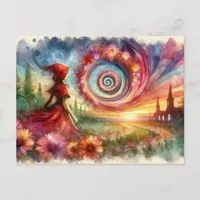 Surreal Floral Portal Watercolor Postcard