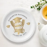 Modern gold foil grad party paper plates