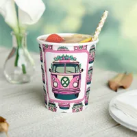 Pink 1970s Hippie Van Retro Vintage Style Birthday Paper Cups