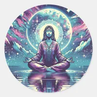 Woman Meditating Spiritual Serene Art Classic Round Sticker