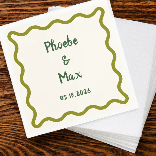 Handwritten Bold Whimsical Wavy Border Wedding  Napkins