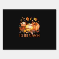 Tis The Season Pumpkin Leaf Latte Fall Softball Sign