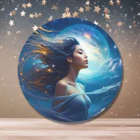 Beautiful Woman with Celestial Background  Classic Round Sticker