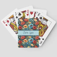 Beautiful Yellow Blue and Red Flowers Pattern Poker Cards