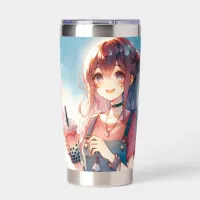 Cute Anime Girl Holding a Boba Tea Insulated Tumbler