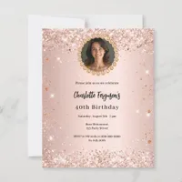 Birthday party rose gold diamond photo invitation