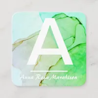 ~* Trendy INITIAL Abstract QR LOGO PHOTO Aqua  Square Business Card