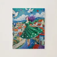 Flyinh Lady With Purple Hair Jigsaw Puzzle