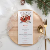 Red Cream Watercolor Florals Foliage Wedding Menu