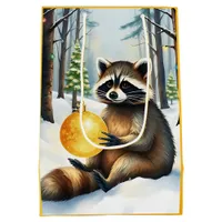 Cute Winter Raccoon with Gold Ornament Christmas Medium Gift Bag