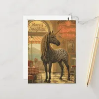 Appaloosa unicorn in a diner with Spaghetti mane Postcard