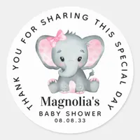 Pink Elephant Baby Shower Thank You Classic Round Sticker