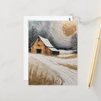 winter barn with golden details postcard