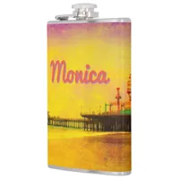 Yellow and Purple Santa Monica Pier Your Name Flask