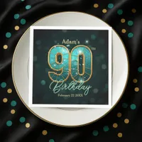 Elegant Vibrant Teal and Gold 90th Birthday Napkins
