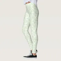 Cute Pale Mint Green Tropical Flowers Pattern Leggings