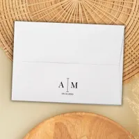 Black White Monogram Date Simple Minimal Wedding Envelope