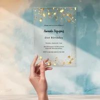 Birthday gold stars clear acrylic invitations