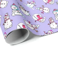 Snowmen Pattern | Cute Girly Lilac Christmas Wrapping Paper