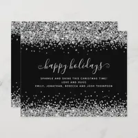 Budget Silver Glitter Black Happy Holidays Card