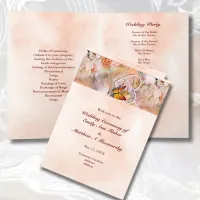 Pearl Heart Floral Rose Butterfly Folded Wedding Program