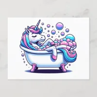 Adorable Unicorn in a Bathtub Postcard