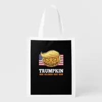 Trumpkin Halloween Pumpkin With Flag Scary Design  Grocery Bag