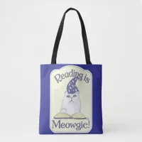  Reading is Magical Cat Fun Bookworm Slogan Tote Bag