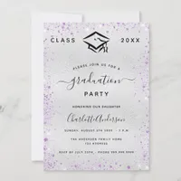 Graduation party silver violet glitter invitation
