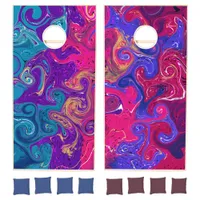 Purple, Red, Blue Colorful Swirls Marble like Cornhole Set