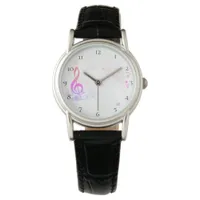 *~* Treble Clef Music Note Colorful Leather Watch