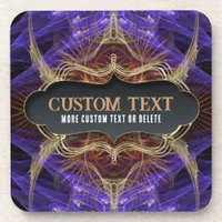 Purple Gold Fractal Artistry w/ Custom text Beverage Coaster