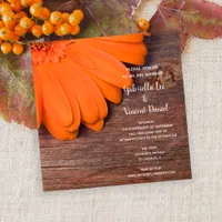 Rustic Orange Daisy and Barn Wood Country Wedding Invitation