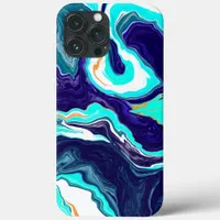  Blue Teal Ocean Swirls Marble Fluid Art   iPhone 13 Pro Max Case