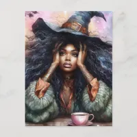 Beautiful witch with her Coffee Postcard